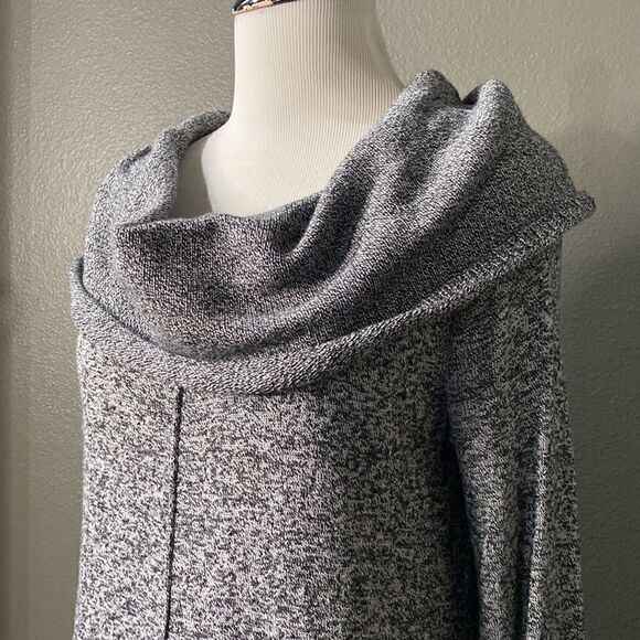 Express Black White Marled Slouchy Cowl Neck Sweater Tunic Dress - Picture 3 of 11